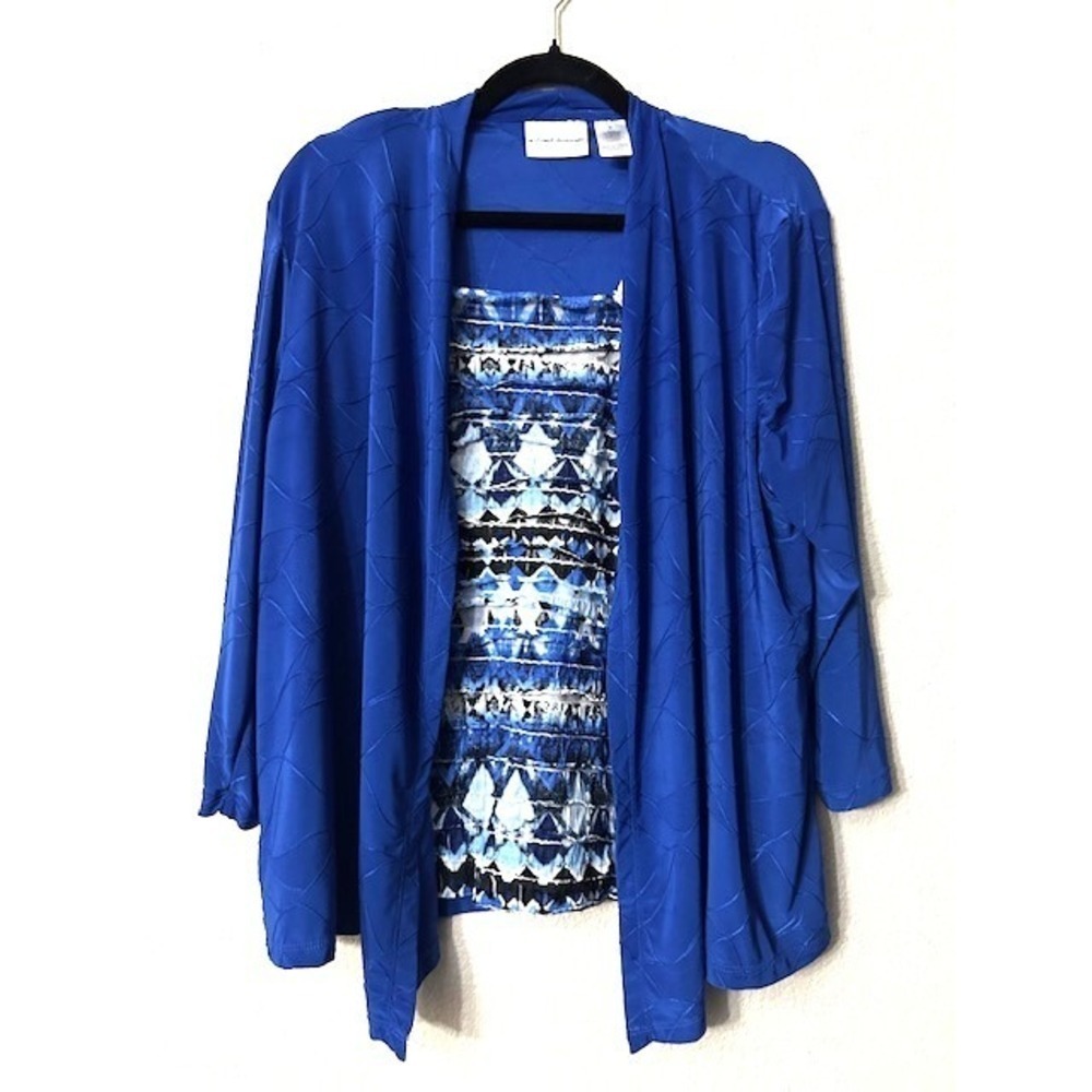 Alfred Dunner Women M‎ Cardigan Blue Textured Open Front Top Set Office Casual